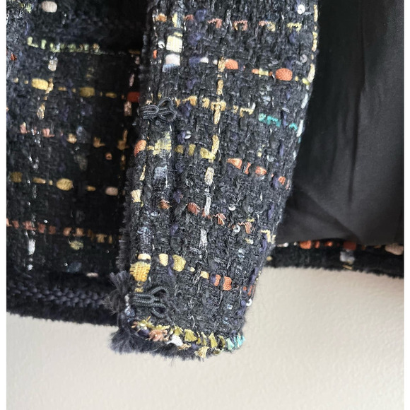 NWT Tahari Metallic Thread Tweed Fringe-Trim Blazer Jacket in Black,‎ XS - Picture 9 of 12